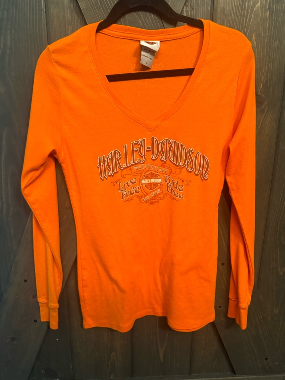 Harley-Davidson Bright Orange Crewneck Tee with Center Logo